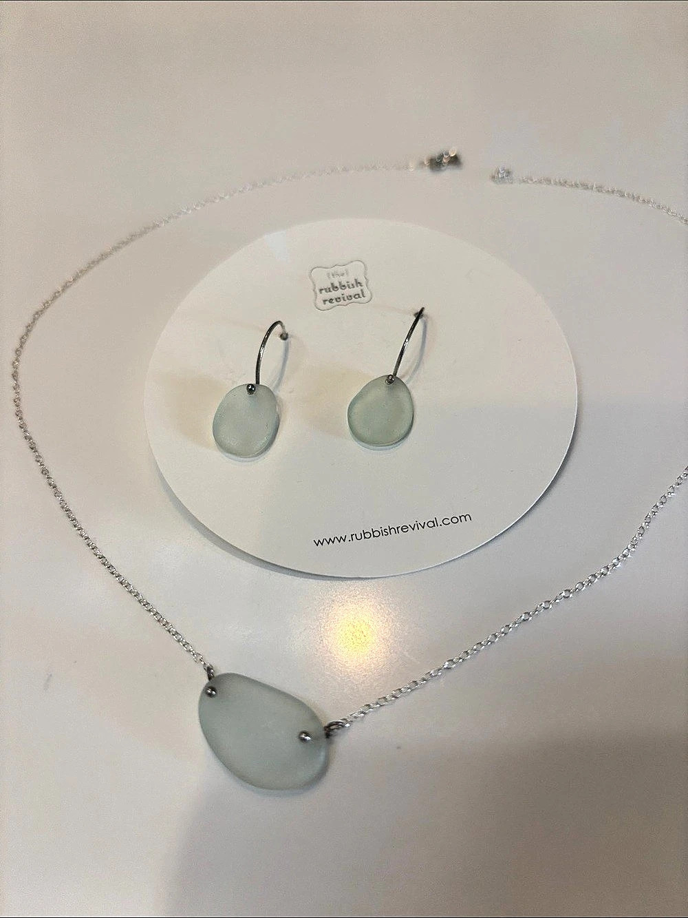 Rubbish Revival Single Sea Glass Necklace Green Drop Earrings & Pendant Necklace